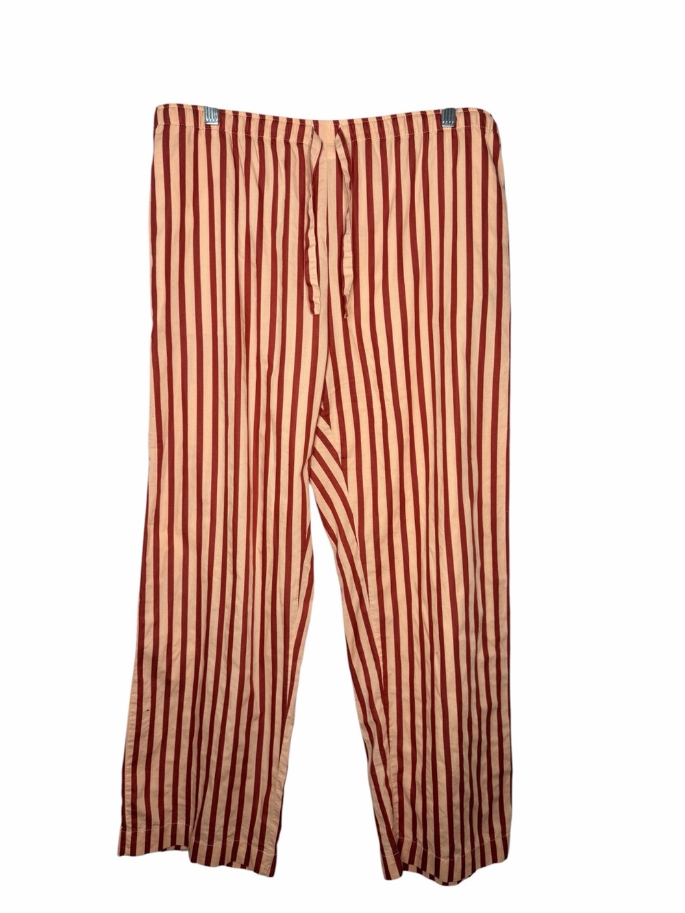 DEREK ROSE / Capri Cotton Batiste red & peach striped cotton lounge pants / XL
